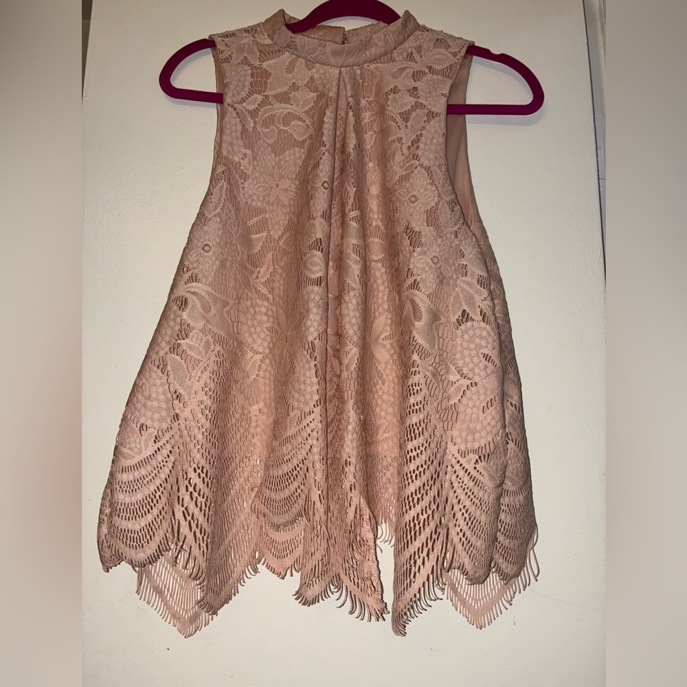 Love, fire lacy feather fairy eyelash top ballet pink size large
